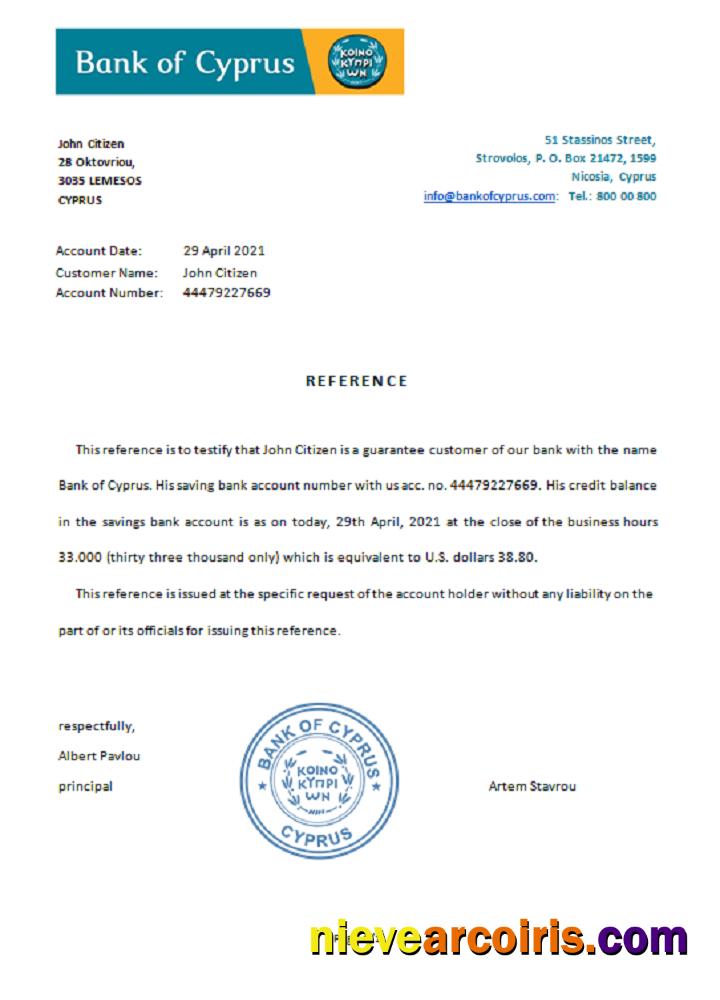 Cyprus Bank of Cyprus reference